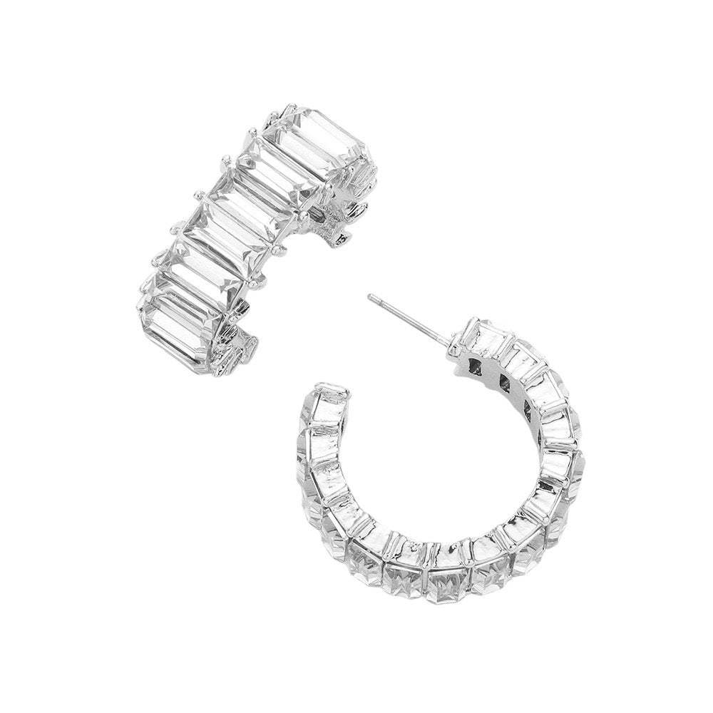 Baguette Stone Cluster Hoop Evening Earrings - Madeline Love - Flyclothing LLC
