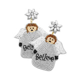 Believe Message Felt Back Beaded Angel Dangle Earrings - Madeline Love - Flyclothing LLC