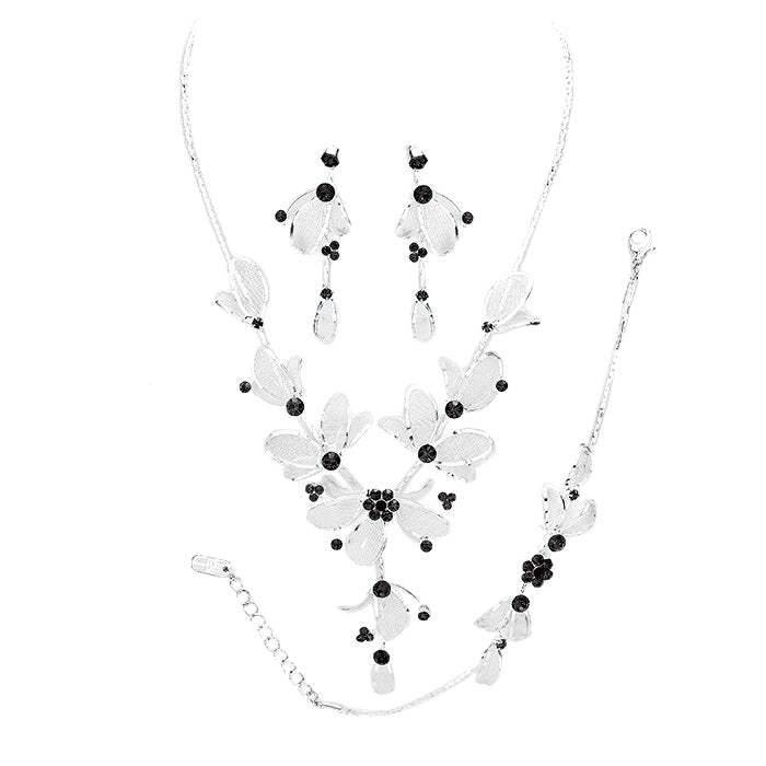 Stone Accented Metal Mesh Petal Jewelry Set - Madeline Love - Flyclothing LLC