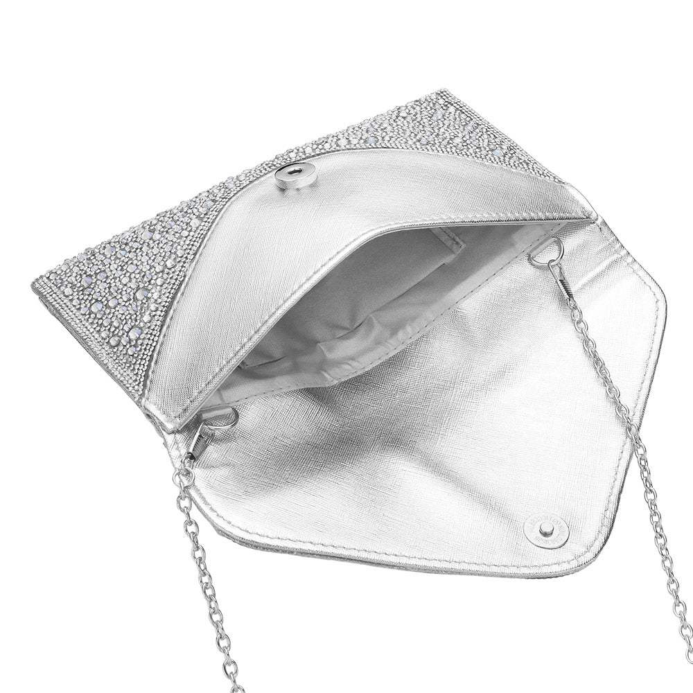 Bling Stone Studded Flap Envelop Evening Clutch Bag / Crossbody Bag - Madeline Love - Flyclothing LLC
