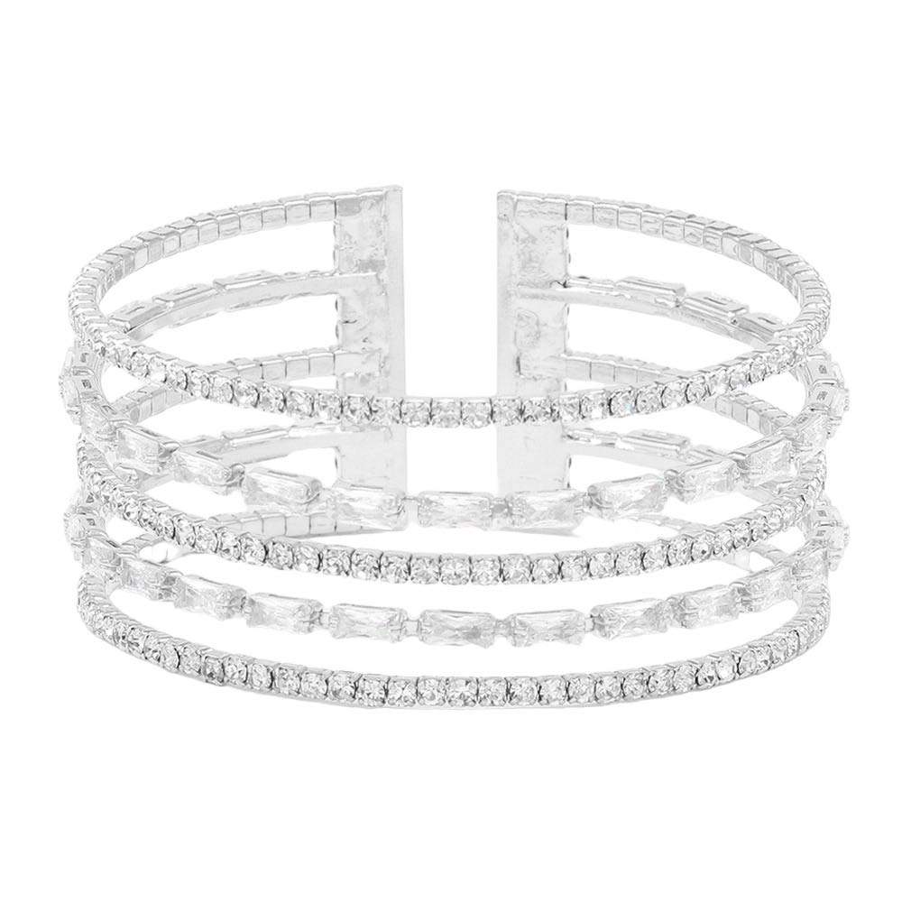 CZ Baguette Stone Accented Split Cuff Evening Bracelet - Madeline Love - Flyclothing LLC