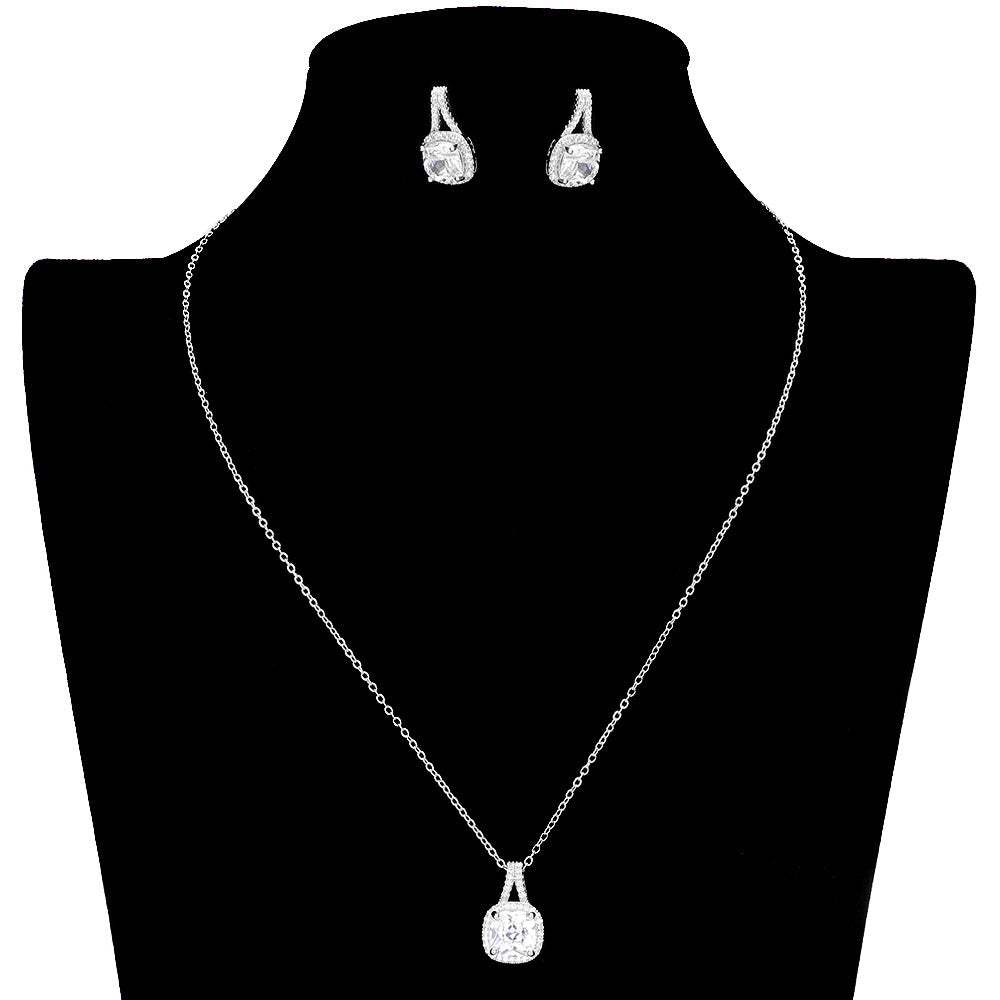 CZ Cushion Square Stone Jewelry Set - Madeline Love - Flyclothing LLC