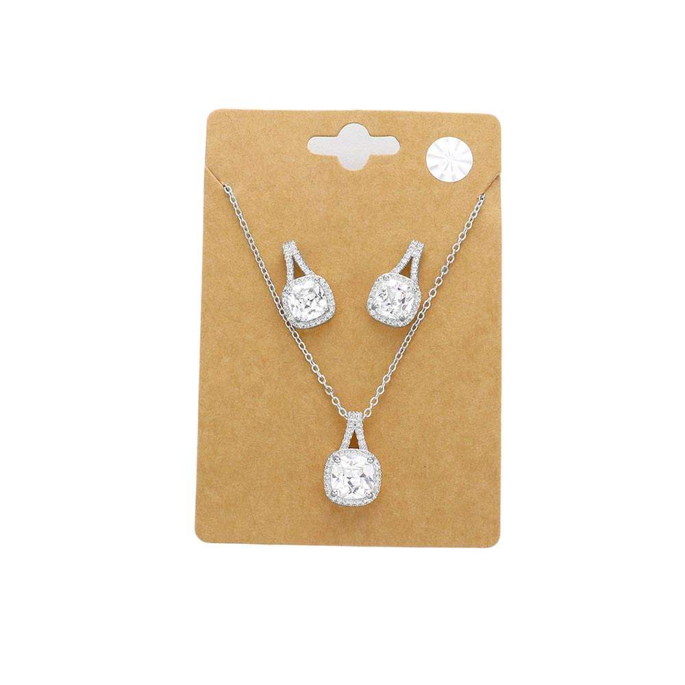 CZ Cushion Square Stone Jewelry Set - Madeline Love - Flyclothing LLC