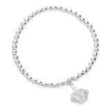 CZ Stone Paved Crown Charm Stainless Steel Ball Beaded Stretch Bracelet - Madeline Love - Flyclothing LLC