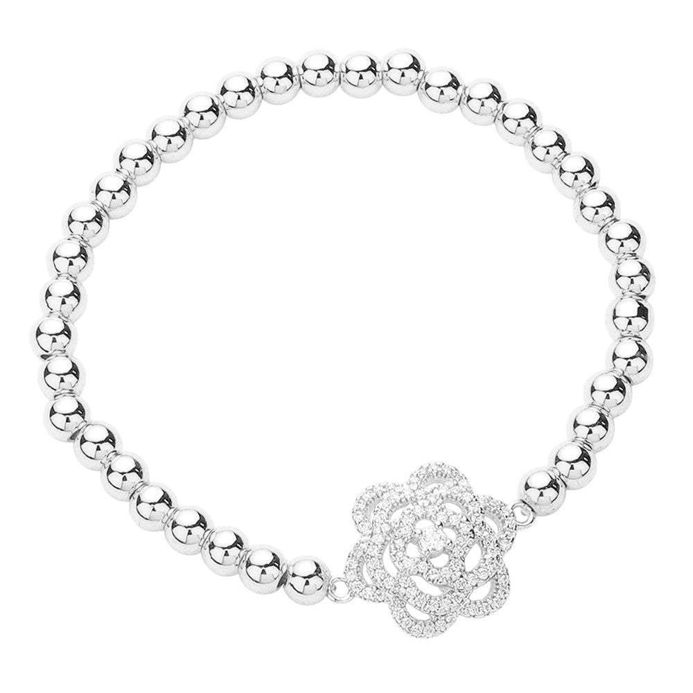 CZ Stone Paved Flower Pointed Stainless Steel Ball Stretch Bracelet - Madeline Love - Flyclothing LLC