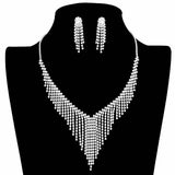Chevron Accented Rhinestone Pave Fringe Necklace - Madeline Love - Flyclothing LLC
