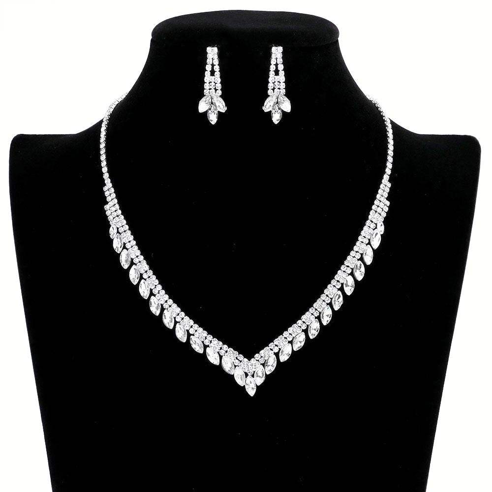 Crystal Rhinestone Pave Necklace Earring Set - Madeline Love - Flyclothing LLC