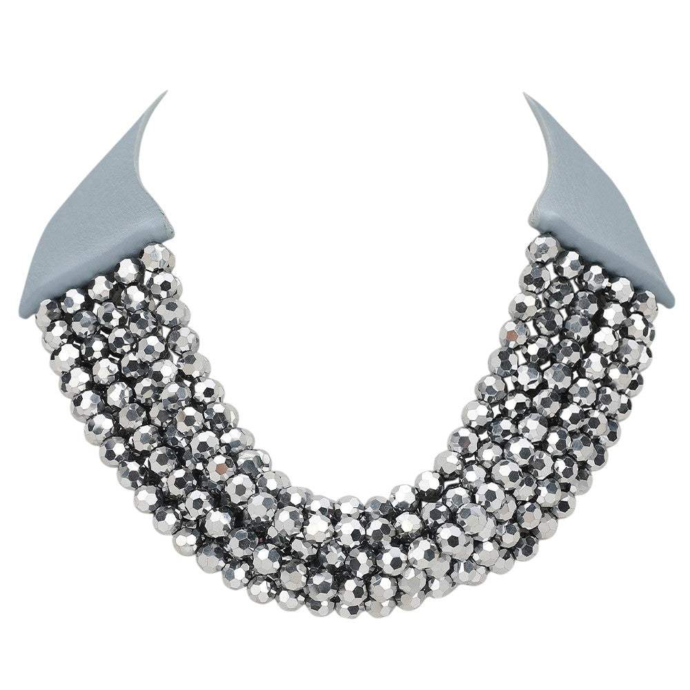 Chunky Acrylic Beaded Multi Layered Faux Leather Necklace - Madeline Love - Flyclothing LLC