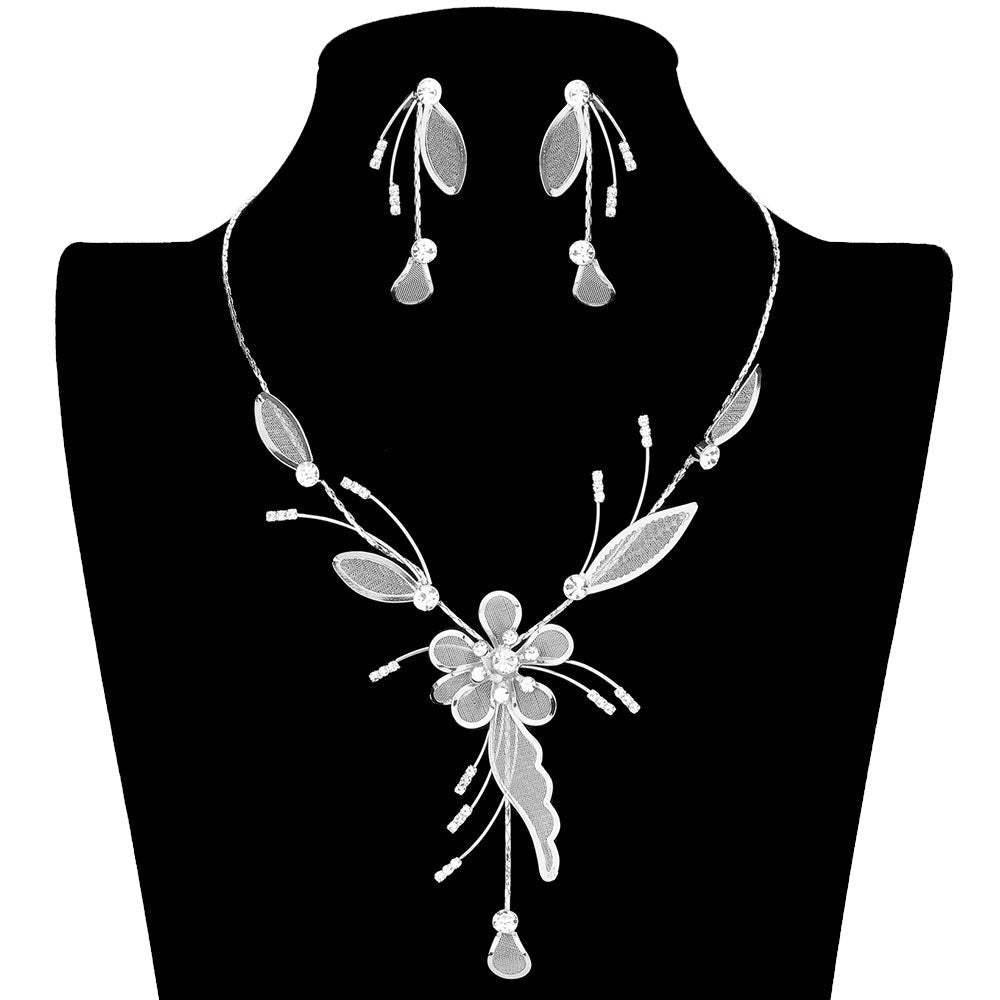 Crystal Detail Metal Mesh Flower Vine Necklace - Madeline Love - Flyclothing LLC