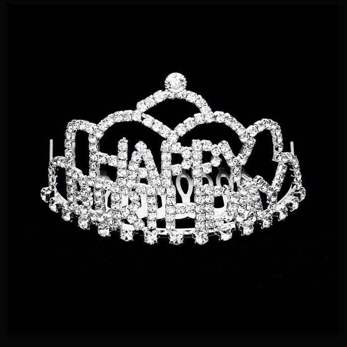 Crystal Rhinestone Happy Birthday Mini Party Tiara - Madeline Love - Flyclothing LLC