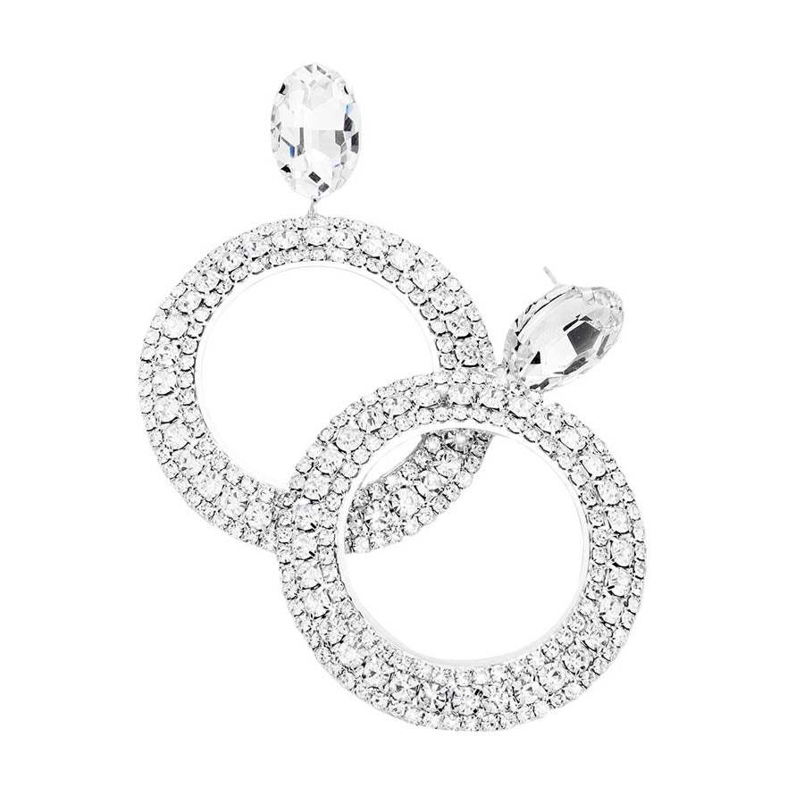 Crystal Rhinestone Open Circle Dangle Evening Earrings - Madeline Love - Flyclothing LLC