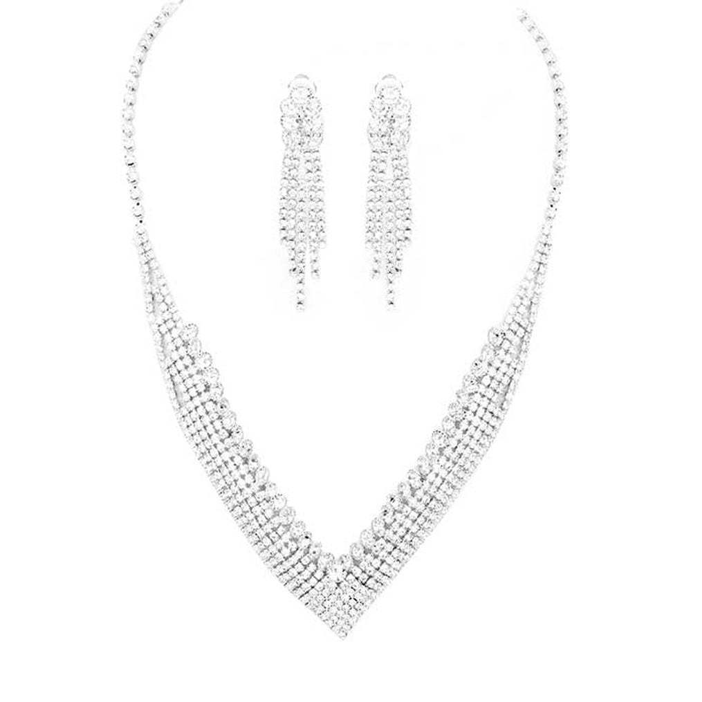 Crystal Rhinestone Pave Collar Necklace Clip on Earring Set - Madeline Love - Flyclothing LLC