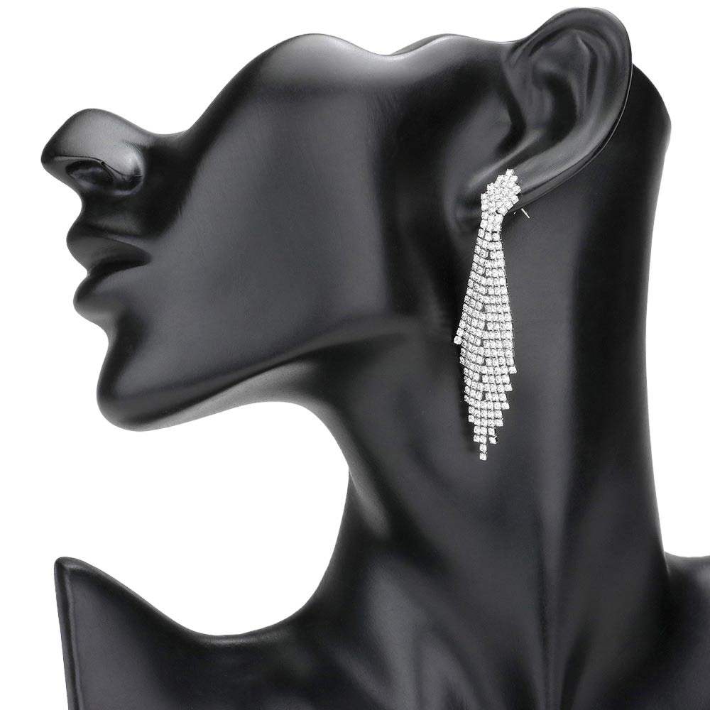 Crystal Rhinestone Pave Fringe Evening Earrings - Madeline Love - Flyclothing LLC