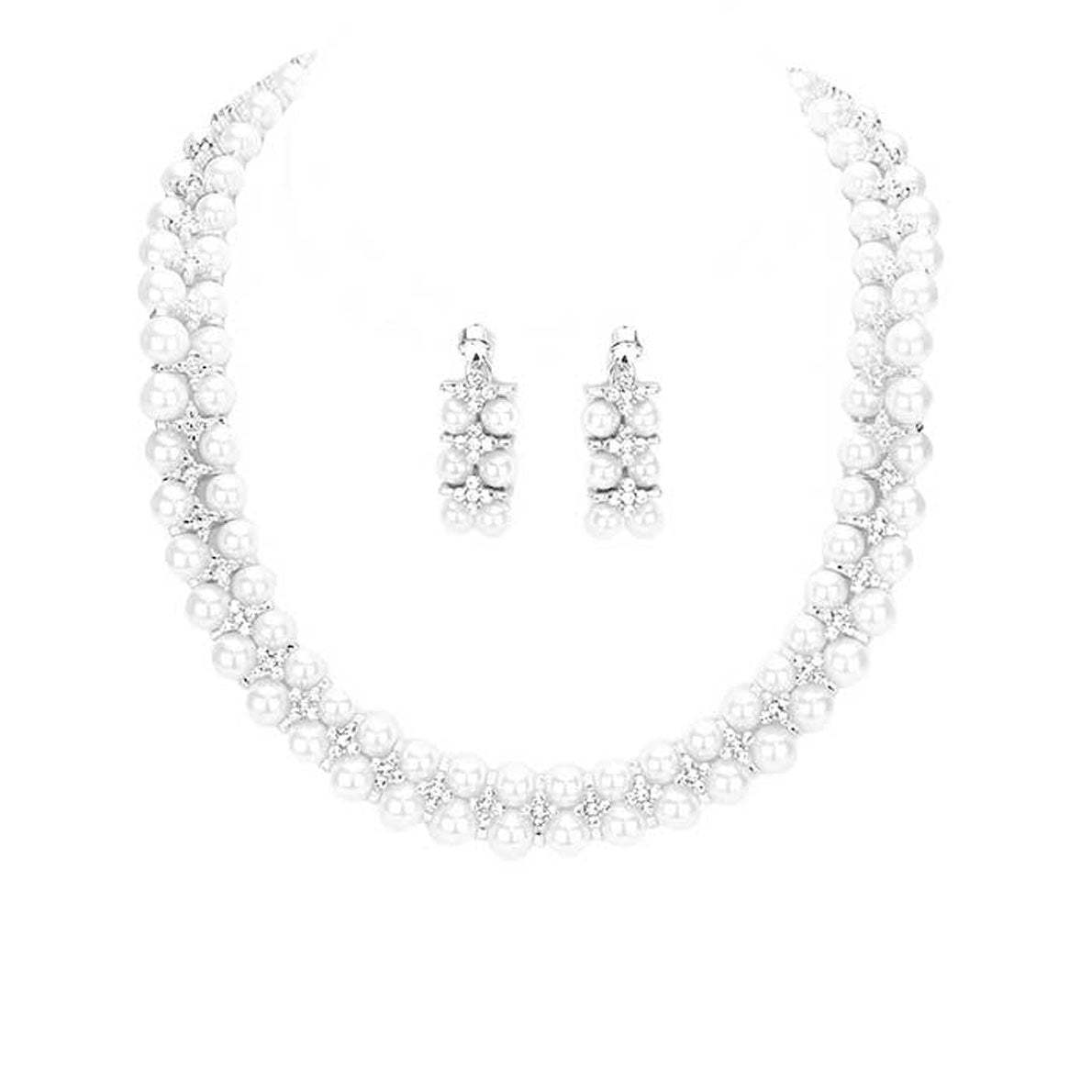 Crystal Rhinestone Pearl Cluster Bib Necklace - Madeline Love - Flyclothing LLC