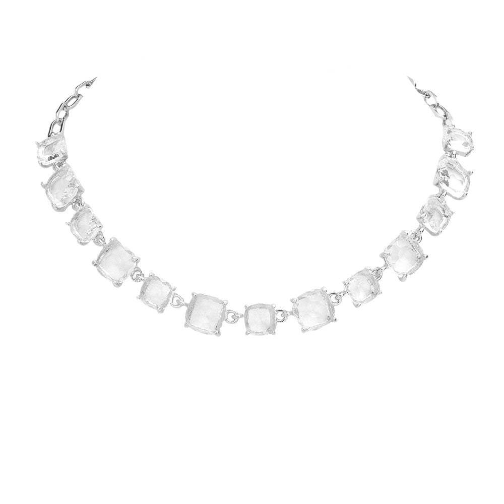 Cushion Square Stone Link Evening Necklace - Madeline Love - Flyclothing LLC