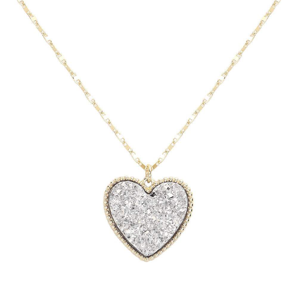 Druzy Heart Pendant Necklace - Madeline Love - Flyclothing LLC