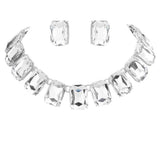 Emerald Cut Stone Link Evening Necklace Earring Set - Madeline Love - Flyclothing LLC