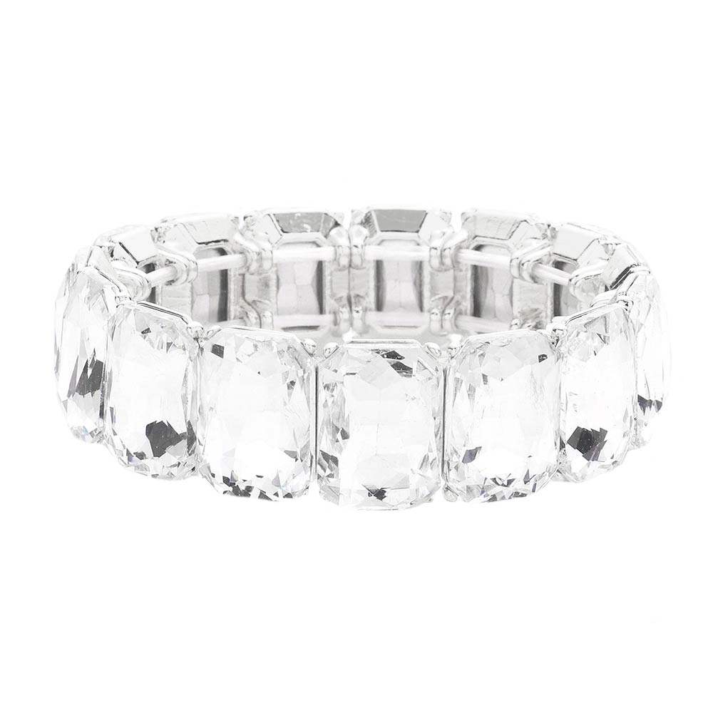 Emerald Cut Stone Stretch Evening Bracelet - Madeline Love - Flyclothing LLC