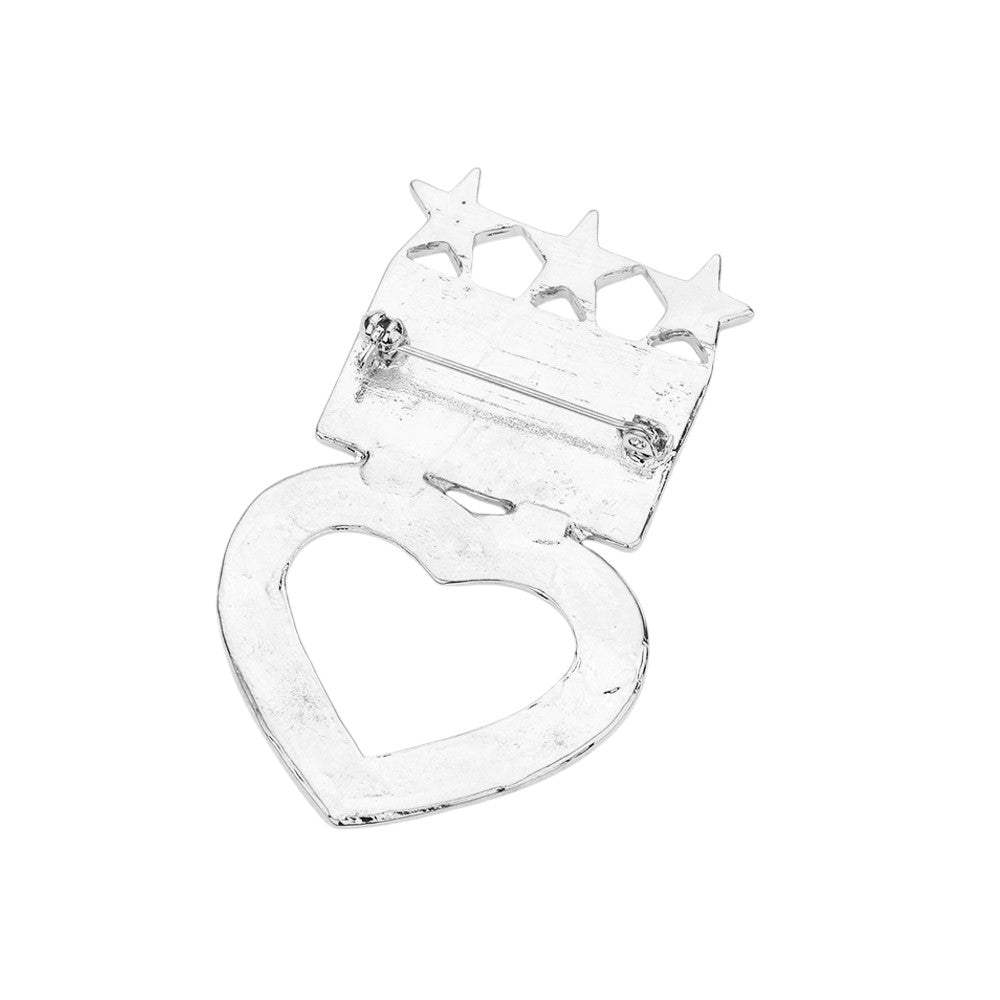 Enamel American USA Flag Open Heart Pin Brooch - Madeline Love - Flyclothing LLC