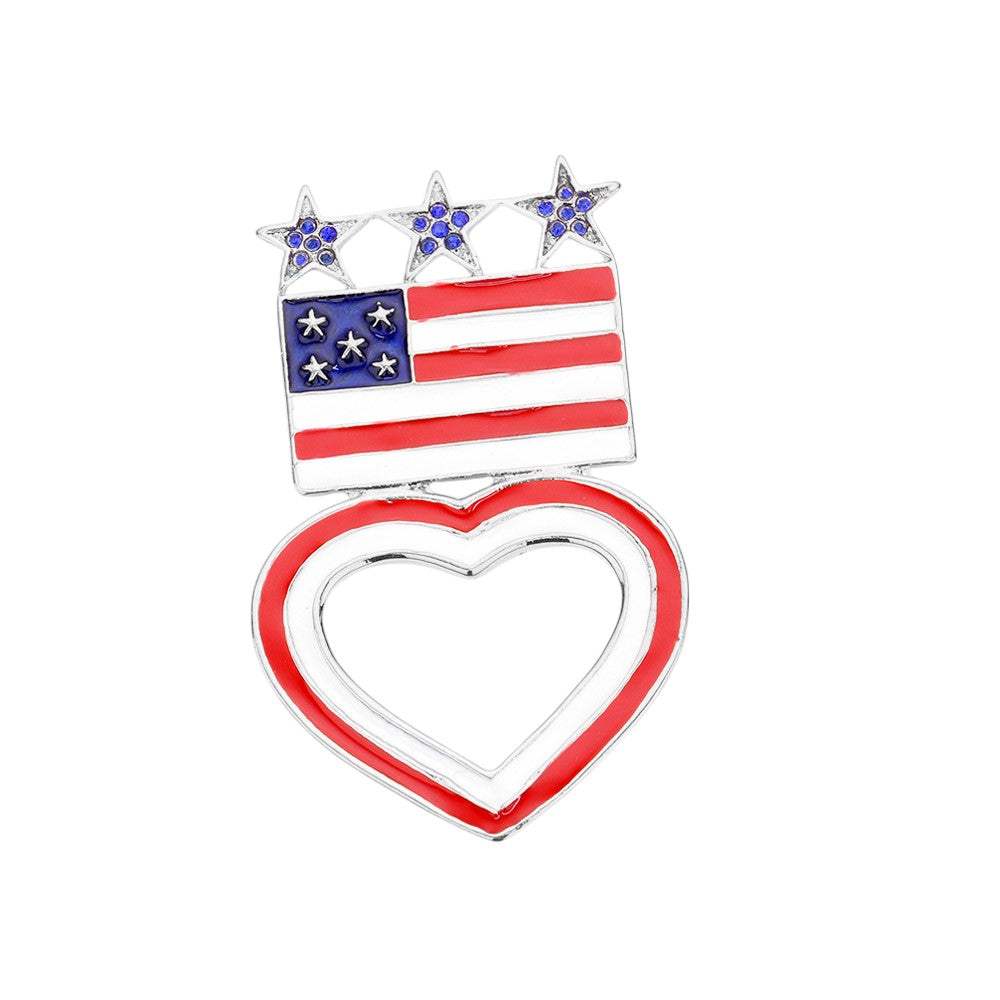 Enamel American USA Flag Open Heart Pin Brooch - Madeline Love - Flyclothing LLC