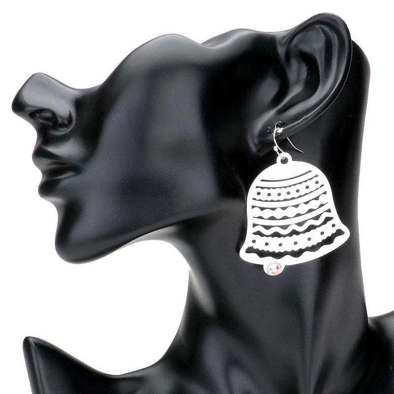 Stone Embellished Brass Metal Jingle Bell Dangle Earrings - Madeline Love - Flyclothing LLC