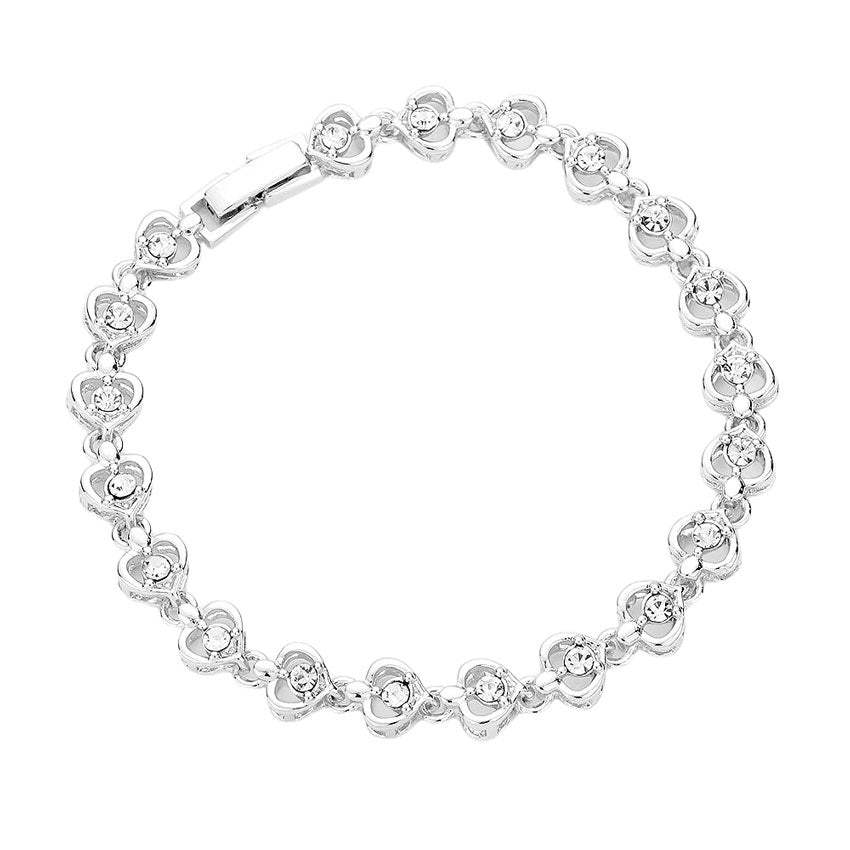 Fashionable Stone Embellished Metal Heart Evening Bracelet - Madeline Love - Flyclothing LLC
