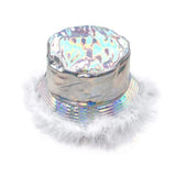 Faux Fur Trimmed Hologram Bucket Hat - Madeline Love - Flyclothing LLC