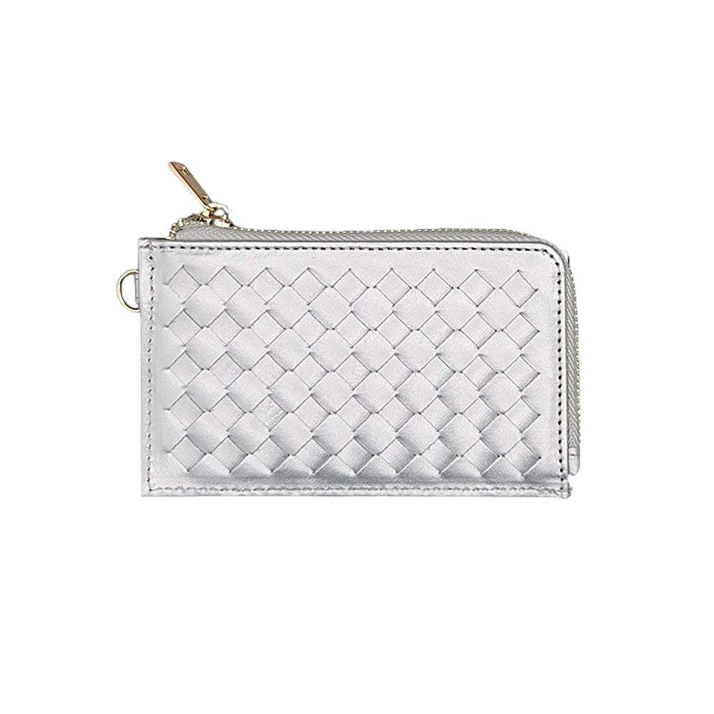 Faux Leather Basket Weave Flat Card Holder Wallet with Wristlet - Madeline Love - Flyclothing LLC