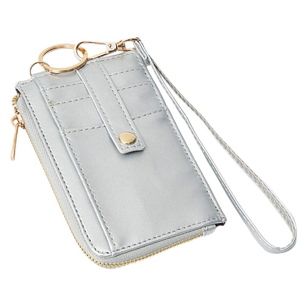 Faux Leather Basket Weave Flat Card Holder Wallet with Wristlet - Madeline Love - Flyclothing LLC