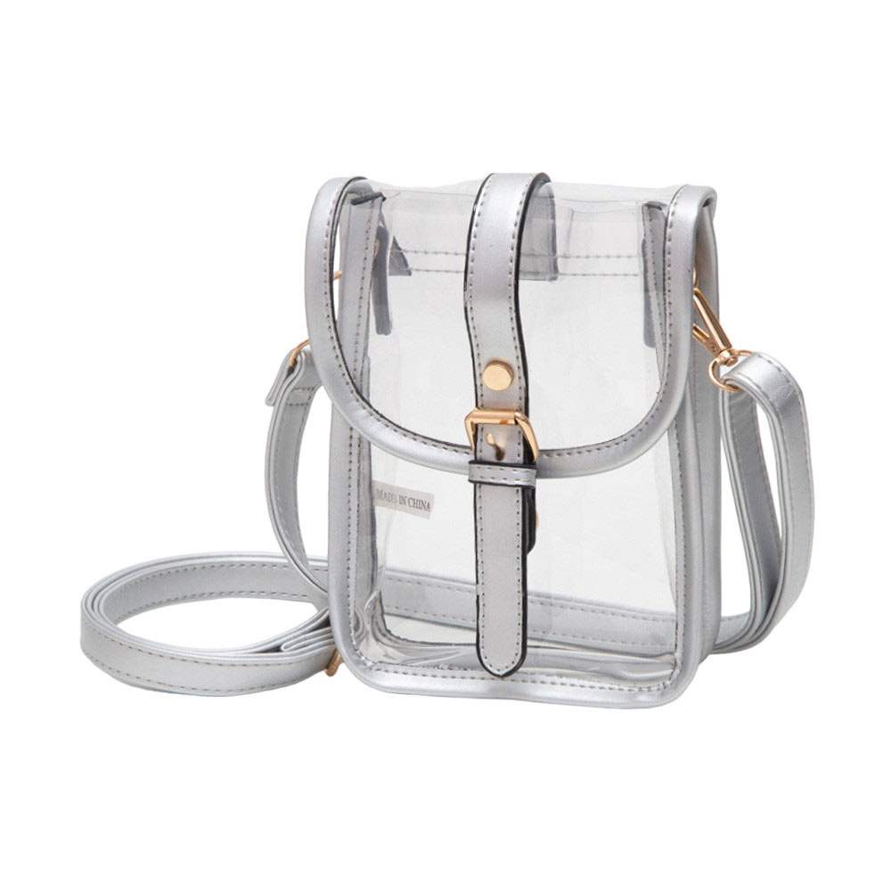 Faux Leather Belt Buckle Pointed Transparent Crossbody Bag - Madeline Love - Flyclothing LLC