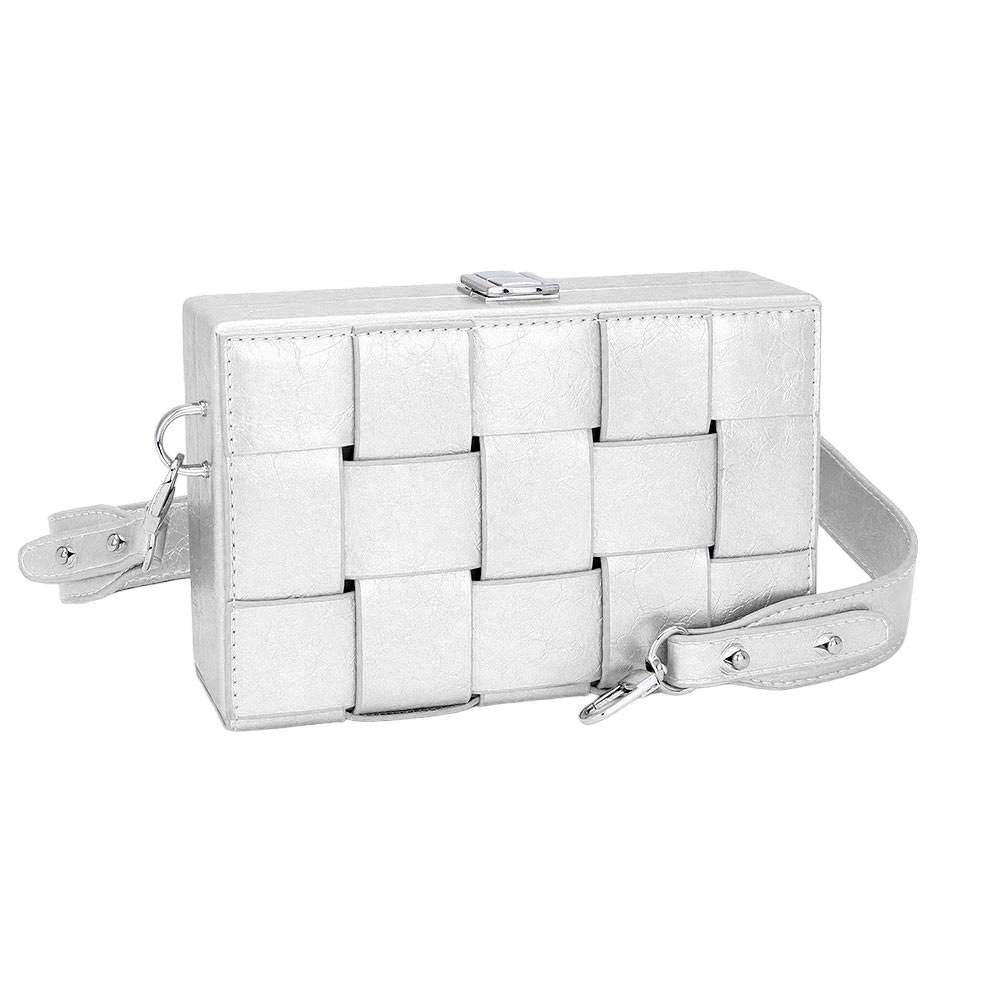 Faux Leather Woven Square Box Crossbody Bag - Madeline Love - Flyclothing LLC
