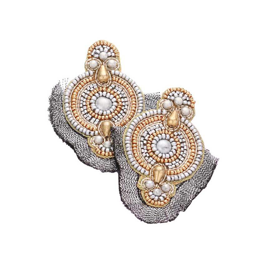 Felt Back Boho Tassel Trimmed Multi Beaded Earrings - Madeline Love - Flyclothing LLC