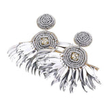 Felt Back Seed Beaded Boho Fringe Dangle Earrings - Madeline Love - Flyclothing LLC