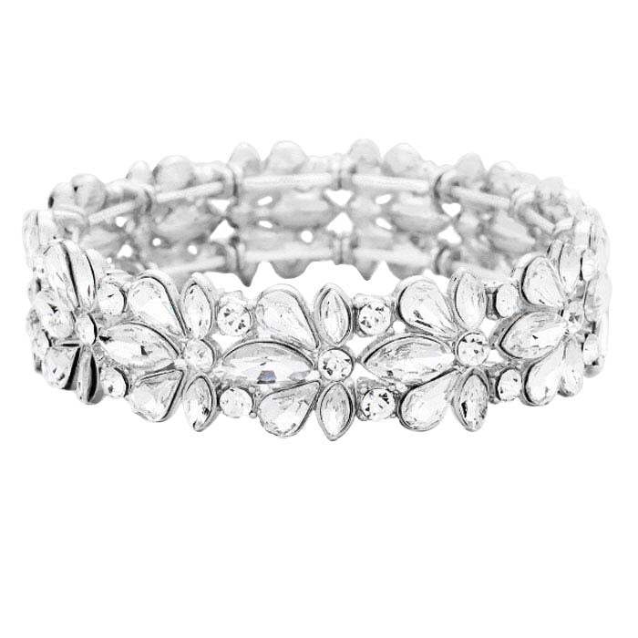 Floral Crystal Stretch Evening Bracelet - Madeline Love - Flyclothing LLC