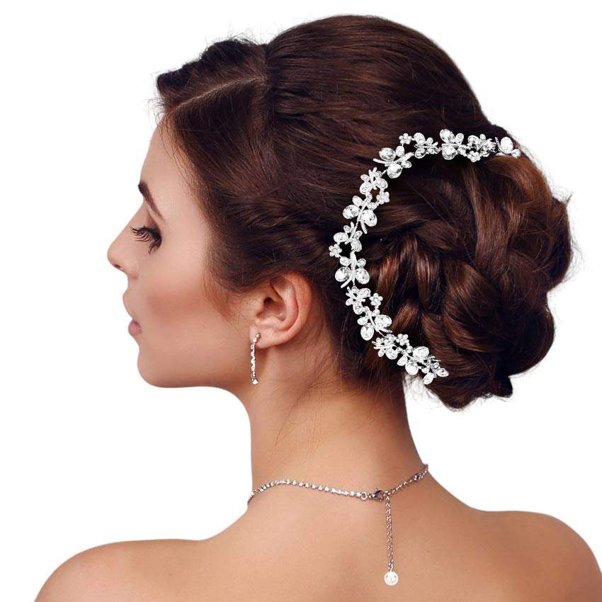 Floral Oval Stone Accented Bun Wrap Headpiece - Madeline Love - Flyclothing LLC