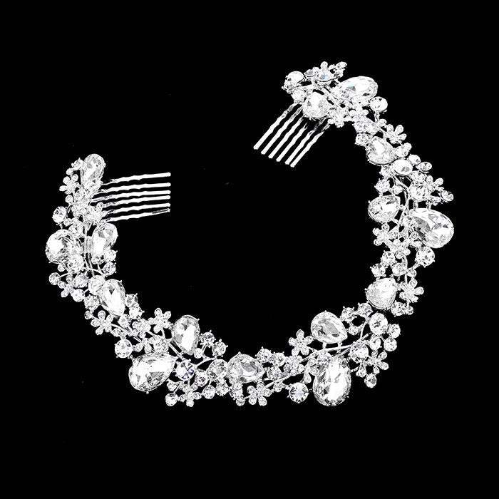 Floral Pave Glass Crystal Hair Comb - Madeline Love - Flyclothing LLC