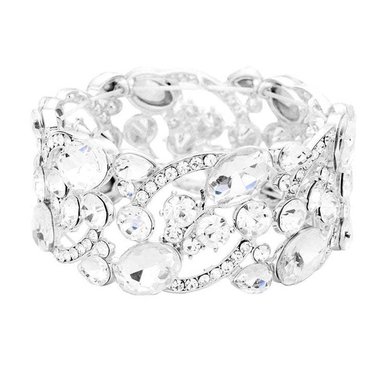 Glass Crystal Oval Butterfly Stretch Evening Bracelets - Madeline Love - Flyclothing LLC