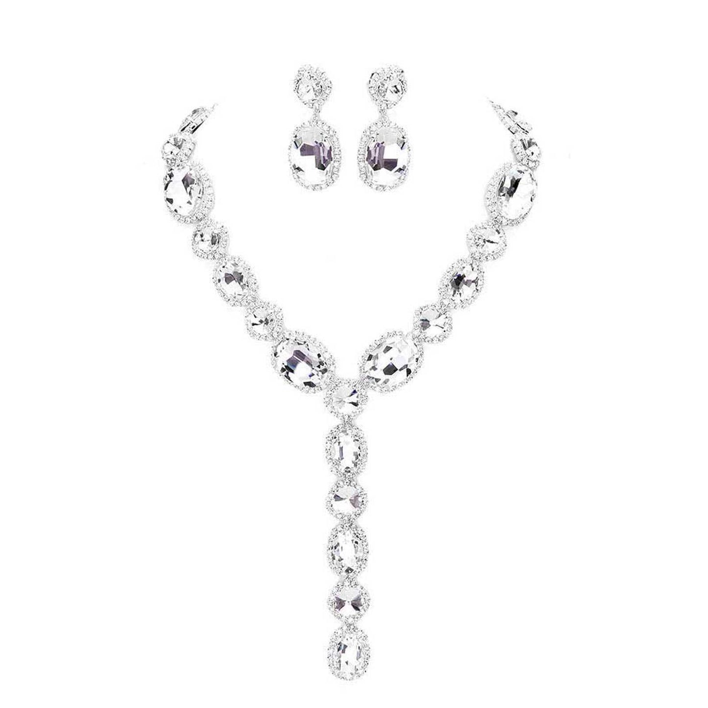 Glass Crystal Rhinestone Y Evening Necklace - Madeline Love - Flyclothing LLC