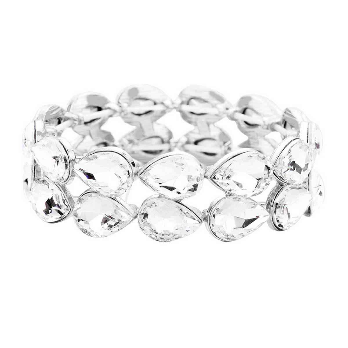 Glass Crystal Teardrop Stretch Evening Bracelet - Madeline Love - Flyclothing LLC