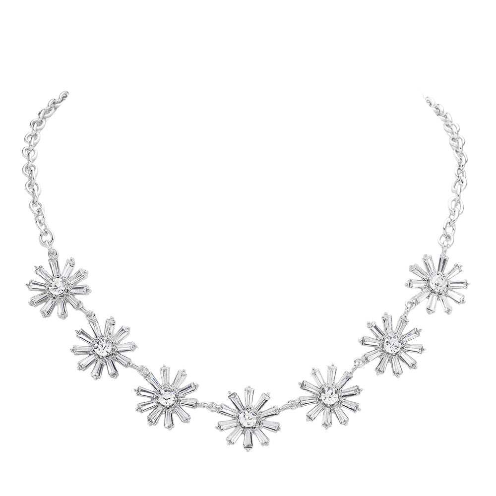 Glass Stone Embellished Flower Cluster Link Necklace - Madeline Love - Flyclothing LLC