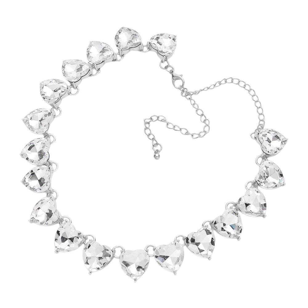 Heart Stone Link Evening Necklace Jewelry Set - Madeline Love - Flyclothing LLC