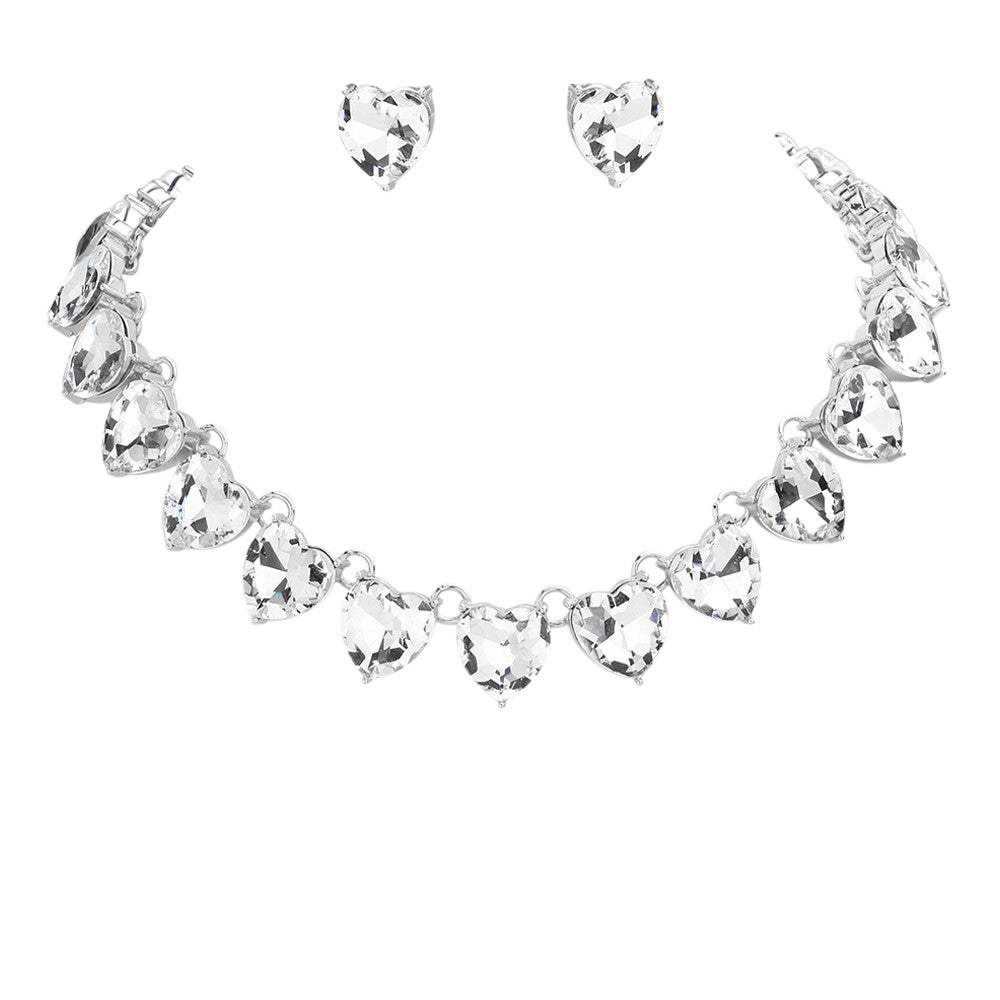 Heart Stone Link Evening Necklace Jewelry Set - Madeline Love - Flyclothing LLC
