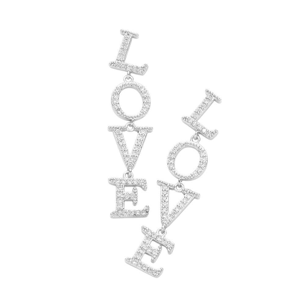 Love CZ Message Link Dangle Evening Earrings - Madeline Love - Flyclothing LLC
