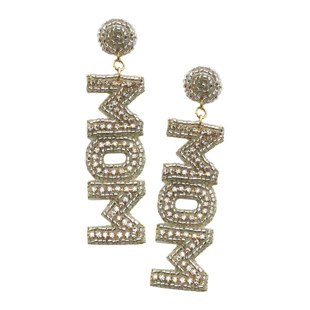 MOM Felt Back Rhinestone Beaded Message Dangle Earrings - Madeline Love - Flyclothing LLC