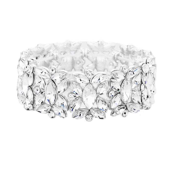 Marquise Floral Oval Crystal Cluster Stretch Evening Bracelet - Madeline Love - Flyclothing LLC