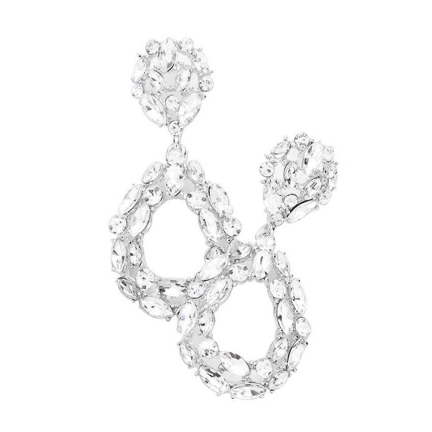 Marquise Round Stone Cluster Open Teardrop Evening Earrings - Madeline Love - Flyclothing LLC