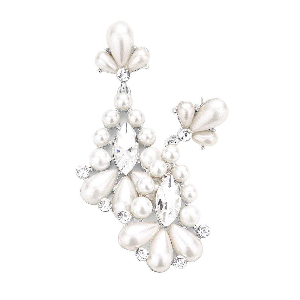 Marquise Stone Center Pearl Evening Earrings - Madeline Love - Flyclothing LLC