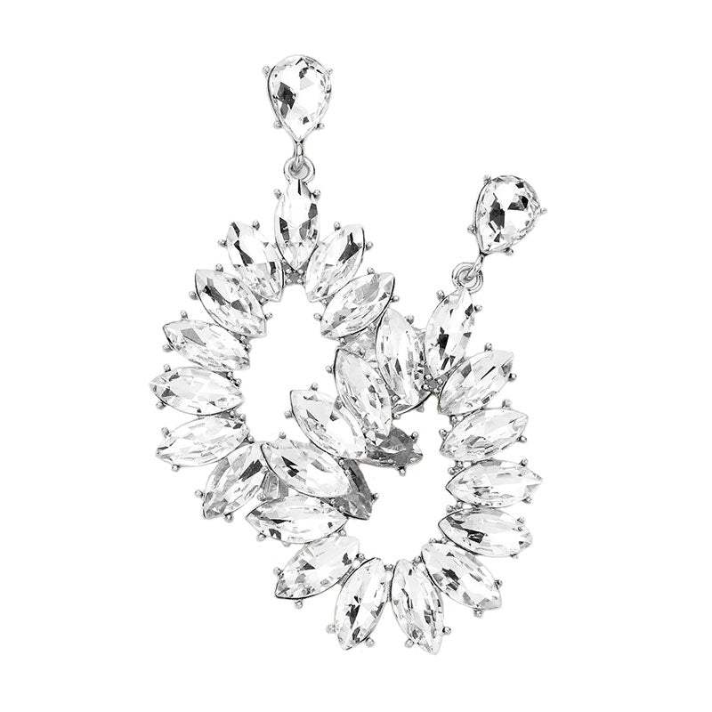 Marquise Stone Cluster Open Teardrop Dangle Evening Earring - Madeline Love - Flyclothing LLC