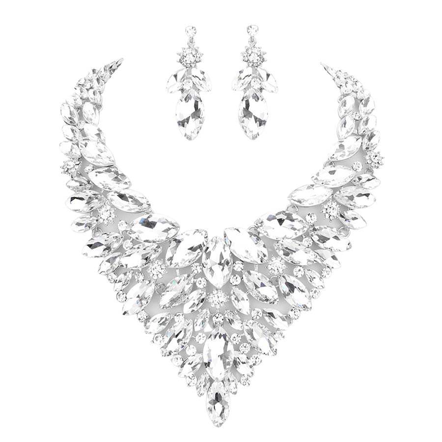 Marquise Stone Cluster Statement Evening Necklace - Madeline Love - Flyclothing LLC