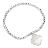 Mother Of Pearl Quatrefoil Charm Stainless Steel Ball beaded Stretch Bracelet - Madeline Love - Flyclothing LLC